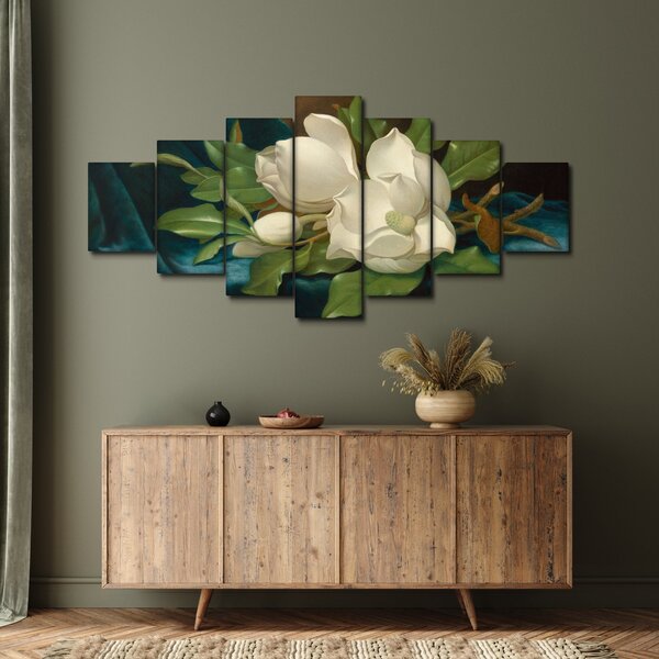 Obraz - Martin Johnson Heade, Giant Magnolias on a Blue Velvet Cloth, reprodukce (210x100 cm)