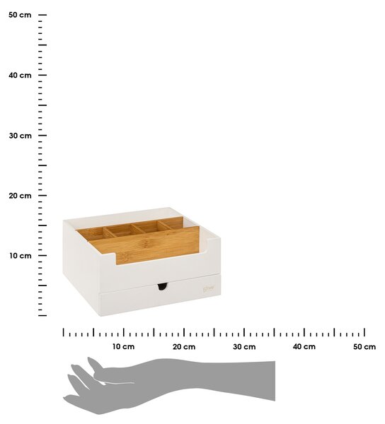 Kosmetický organizér Natureo, bílá/s dřevěnými prvky