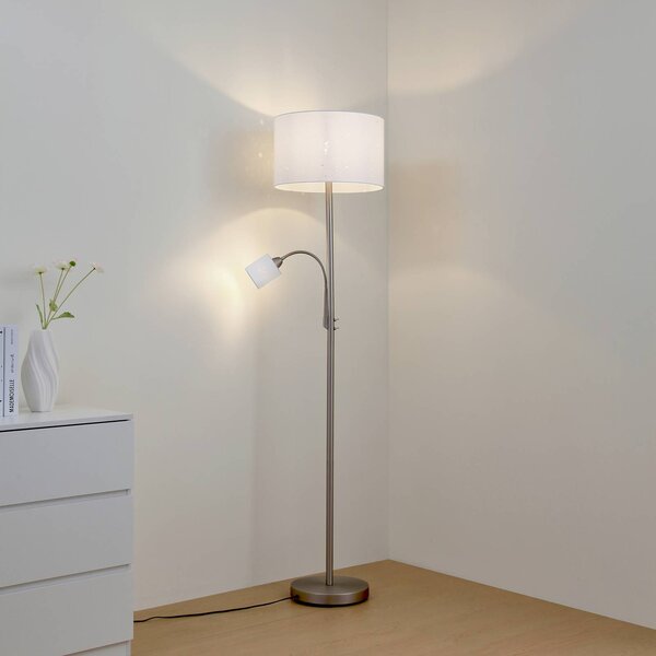 Lindby stojací lampa Jaileen, bílá, textil, 170 cm, na čtení, Bílá / opál, Obývací pokoj / jídelna, kov, Moderní