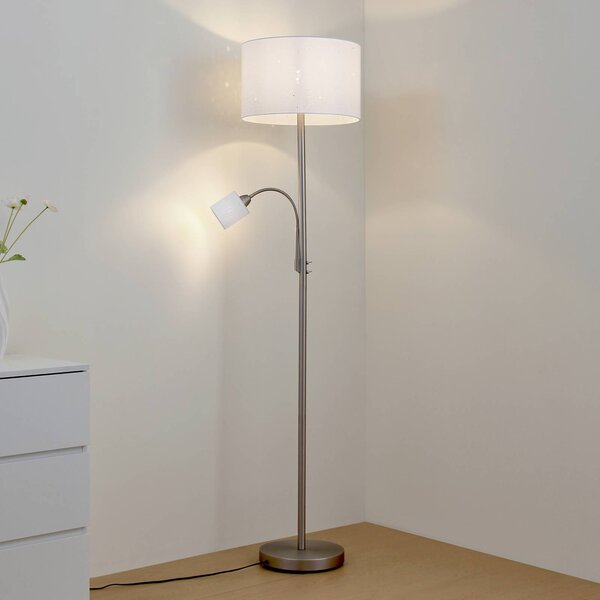 Lindby stojací lampa Jaileen, bílá, textil, 170 cm, na čtení, Bílá / opál, Obývací pokoj / jídelna, kov, Moderní