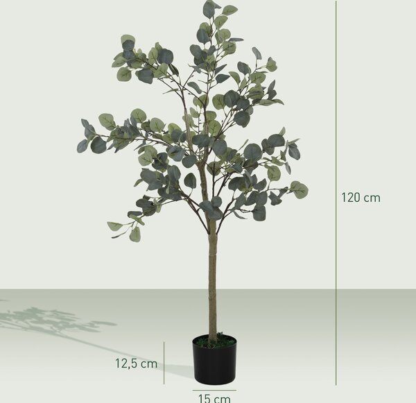 HOMCOM Velká Dekorativní Umělá Rostlina 120 cm Umělý Eukalyptus s Květináčem a Listy pro Zelenou Interiérovou Dekoraci | Aosom