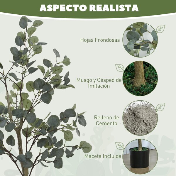 HOMCOM Velká Dekorativní Umělá Rostlina 120 cm Umělý Eukalyptus s Květináčem a Listy pro Zelenou Interiérovou Dekoraci | Aosom