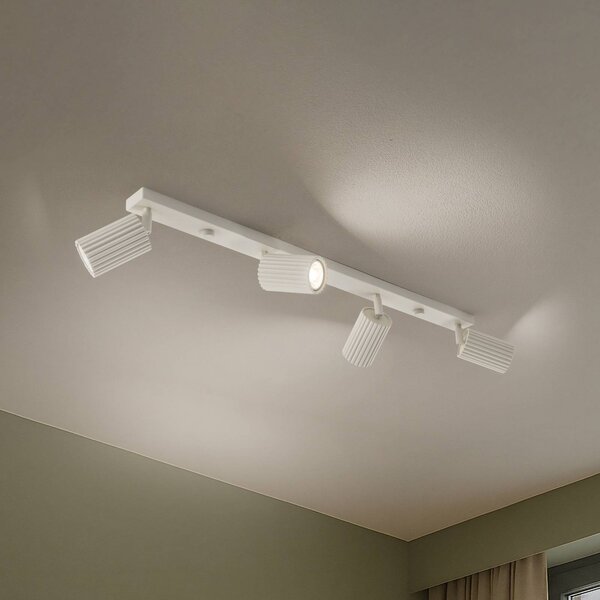 SOLLUX LIGHTING Stropní reflektor Carbon, béžový, délka 81 cm, hliník, 4 světla., stmívatelný, Krémová / jantar, Obývací pokoj / jídelna, Hliník, Moderní