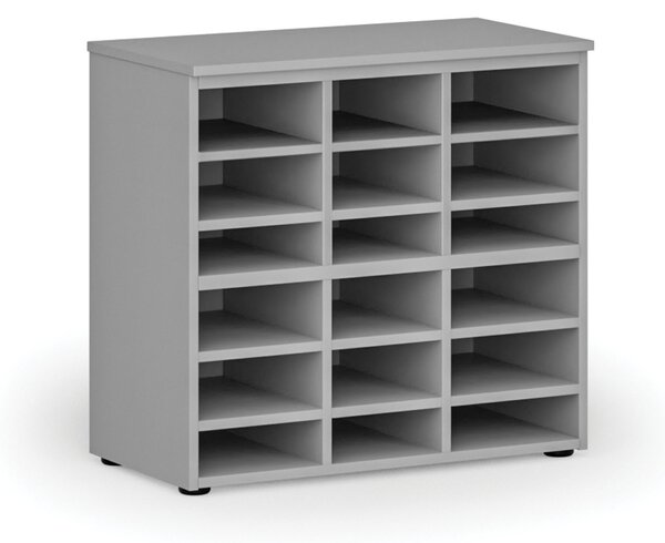 Třídicí regál PRIMO GRAY, 800 x 420 x 740 mm, 18 přihrádek, šedý