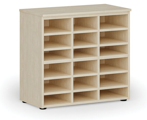 Třídicí regál PRIMO WOOD, 800 x 420 x 740 mm, 18 přihrádek, bříza
