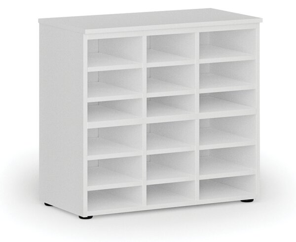 Třídicí regál PRIMO WHITE, 800 x 420 x 740 mm, 18 přihrádek, bílý