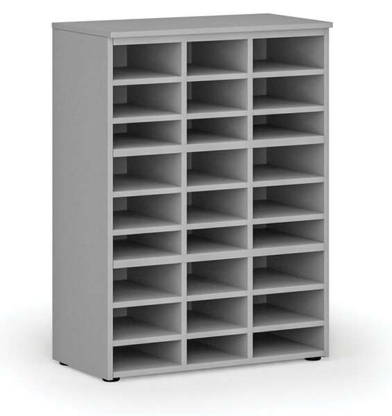Třídicí regál PRIMO GRAY, 800 x 420 x 1087 mm, 27 přihrádek, šedý