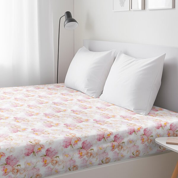 Goldea bavlněné napínací prostěradlo deluxe - rozkvetlé květy pivoněk 200 x 200 cm