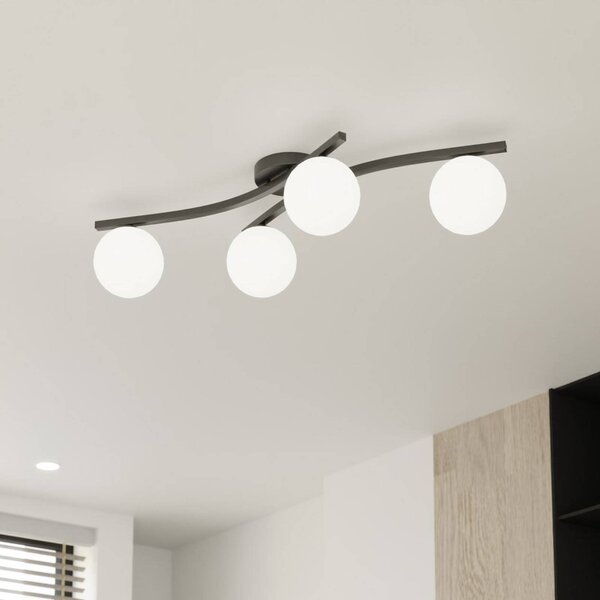 EMIBIG LIGHTING Stropní svítidlo Opus, délka 85 cm, opál, 84 4 světla., stmívatelný, Černá, Obývací pokoj / jídelna, kov, Moderní