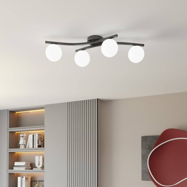 EMIBIG LIGHTING Stropní svítidlo Opus, délka 85 cm, opál, 84 4 světla., stmívatelný, Černá, Obývací pokoj / jídelna, kov, Moderní