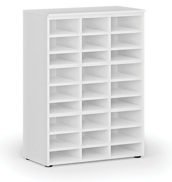 Třídicí regál PRIMO WHITE, 800 x 420 x 1087 mm, 27 přihrádek, bílý