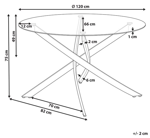 Jídelní stůl MARAMO Zlatá 120 cm 120 cm Bezpečnostní sklo