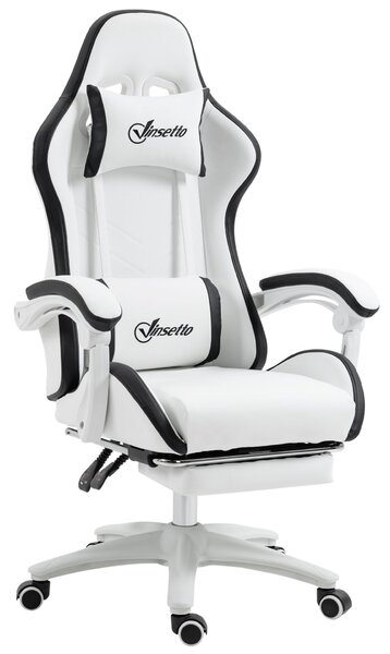 Vinsetto Herní Židle Racing Gamer Židle z PU Kůže s Nastavitelnou Výškou, Sklopením 135°, Opěrkou Hlavy, Bederní Opěrkou a Výsuvnou Opěrkou na Nohy pr
