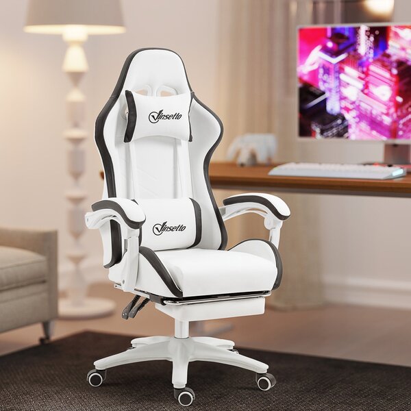 Vinsetto Herní Židle Racing Gamer Židle z PU Kůže s Nastavitelnou Výškou, Sklopením 135°, Opěrkou Hlavy, Bederní Opěrkou a Výsuvnou Opěrkou na Nohy pr