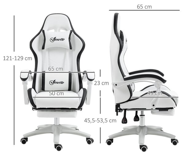 Vinsetto Herní Židle Racing Gamer Židle z PU Kůže s Nastavitelnou Výškou, Sklopením 135°, Opěrkou Hlavy, Bederní Opěrkou a Výsuvnou Opěrkou na Nohy pr