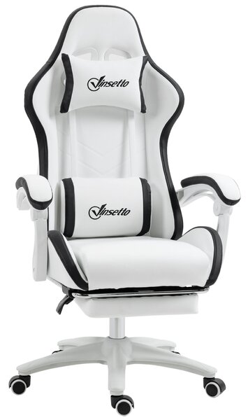 Vinsetto Herní Židle Racing Gamer Židle z PU Kůže s Nastavitelnou Výškou, Sklopením 135°, Opěrkou Hlavy, Bederní Opěrkou a Výsuvnou Opěrkou na Nohy pr
