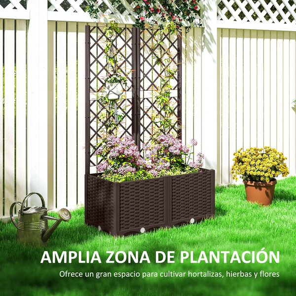 Outsunny Velký venkovní květináč s mřížkou a drenážními otvory pro popínavé rostliny, stojan pro zahradu, terasu 80x40x135 cm Hnědý | Aosom