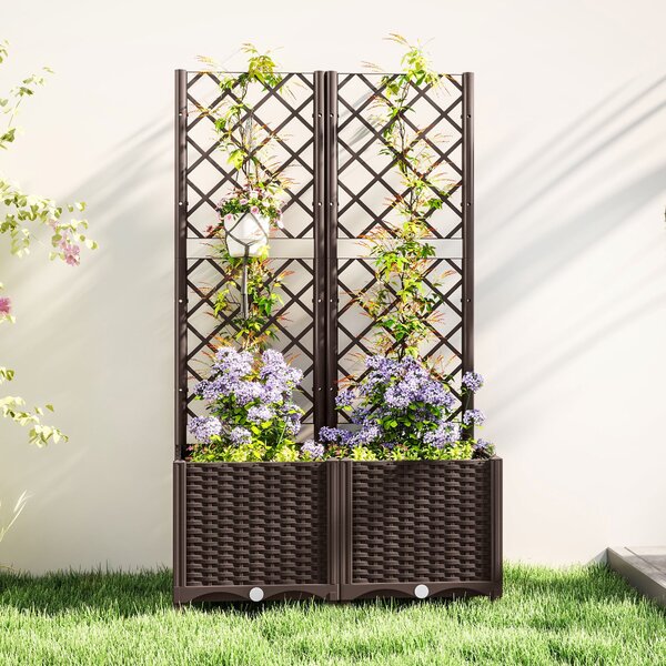Outsunny Velký venkovní květináč s mřížkou a drenážními otvory pro popínavé rostliny, stojan pro zahradu, terasu 80x40x135 cm Hnědý | Aosom