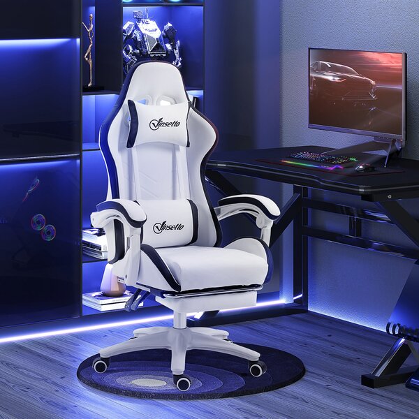 Vinsetto Herní Židle Racing Gamer Židle z PU Kůže s Nastavitelnou Výškou, Sklopením 135°, Opěrkou Hlavy, Bederní Opěrkou a Výsuvnou Opěrkou na Nohy pr