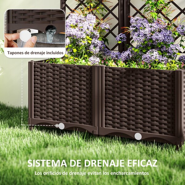 Outsunny Velký venkovní květináč s mřížkou a drenážními otvory pro popínavé rostliny, stojan pro zahradu, terasu 80x40x135 cm Hnědý | Aosom