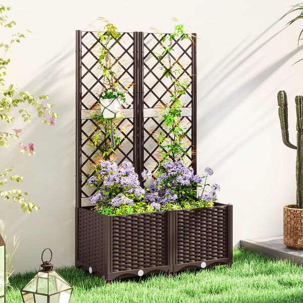 Outsunny Velký venkovní květináč s mřížkou a drenážními otvory pro popínavé rostliny, stojan pro zahradu, terasu 80x40x135 cm Hnědý | Aosom