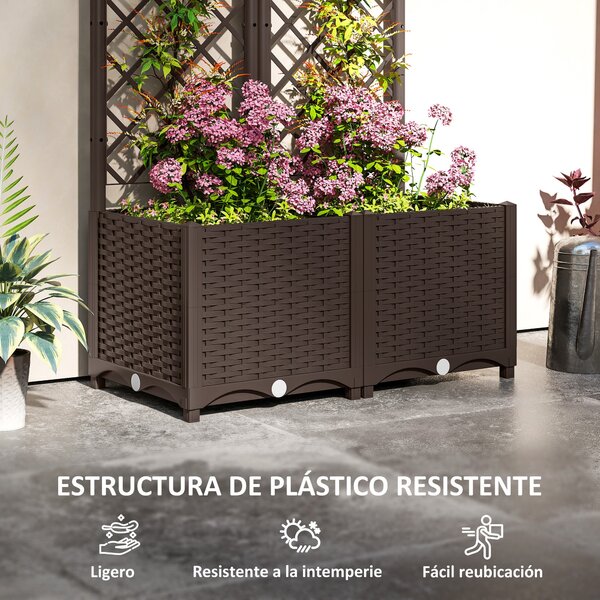 Outsunny Velký venkovní květináč s mřížkou a drenážními otvory pro popínavé rostliny, stojan pro zahradu, terasu 80x40x135 cm Hnědý | Aosom
