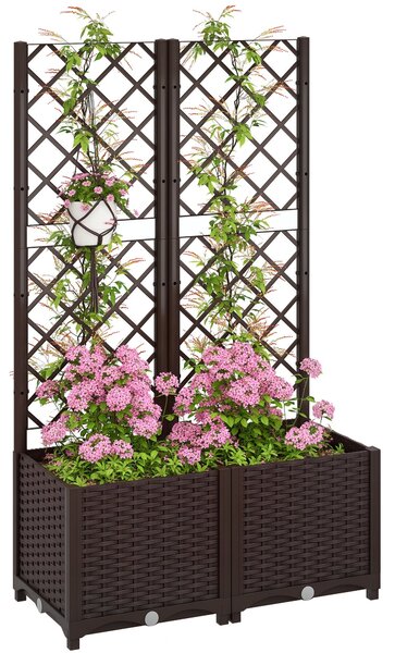 Outsunny Velký venkovní květináč s mřížkou a drenážními otvory pro popínavé rostliny, stojan pro zahradu, terasu 80x40x135 cm Hnědý | Aosom