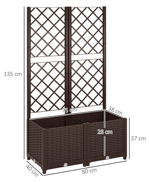 Outsunny Velký venkovní květináč s mřížkou a drenážními otvory pro popínavé rostliny, stojan pro zahradu, terasu 80x40x135 cm Hnědý | Aosom