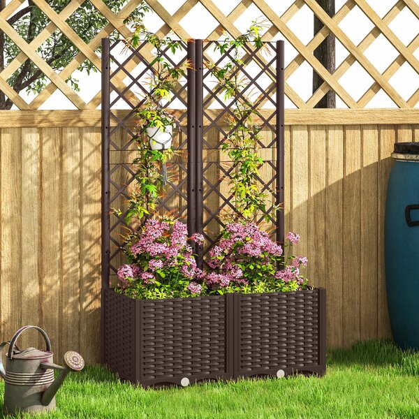 Outsunny Velký venkovní květináč s mřížkou a drenážními otvory pro popínavé rostliny, stojan pro zahradu, terasu 80x40x135 cm Hnědý | Aosom
