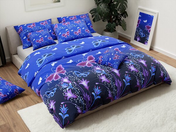 Bavlněné povlečení VIOLET BUTTERFLY tmavě modré, 100% bavlna Rozměr povlečení: 70 x 90 cm | 140 x 200 cm