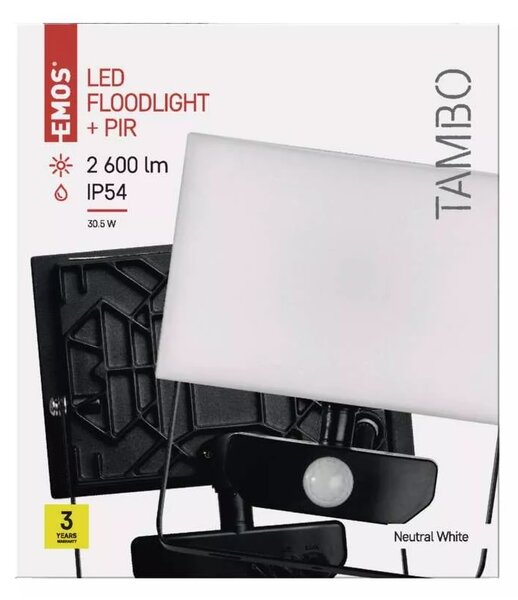 ZS2931 LED Reflektor TAMBO PIR ZS2931 16,5x6,4x18,5cm 30W 2400lm 4000K IP54