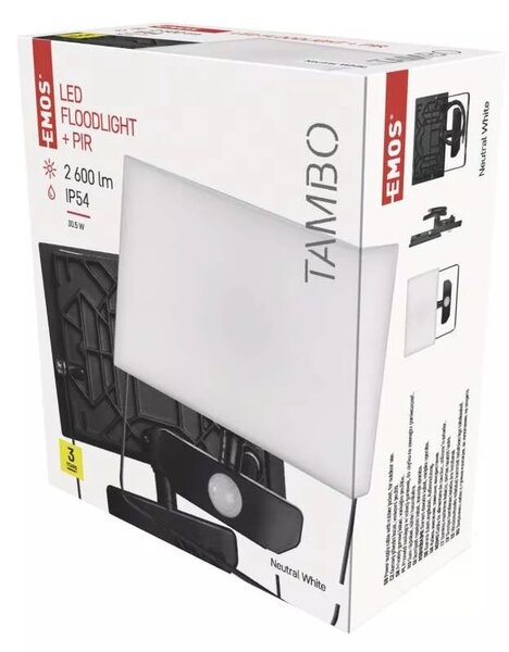ZS2931 LED Reflektor TAMBO PIR ZS2931 16,5x6,4x18,5cm 30W 2400lm 4000K IP54
