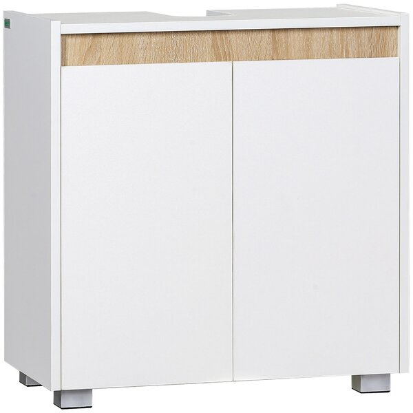 Kleankin Podložkový Koupelnový Skříňka pod Umývadlo s 2 Dveřmi a Úložným Prostorem proti převrácení 57x33x60 cm Bílá | Aosom