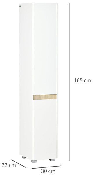 Kleinak Vysoký Koupelnový Sloupcový Pomocný Skříňka s 5 Nastavitelnými Policemi Multifunkční Skříňka do Koupelny, WC a Ložnice 30x33x165 cm Bílá | Aos