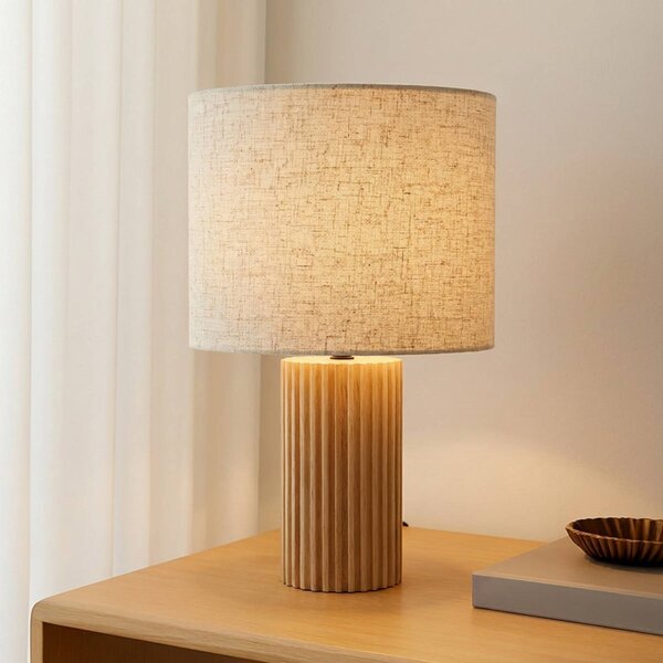 Lindby stolní lampa Kimiko, výška 38 cm, dřevo, textil, Světlé dřevo, Obývací pokoj / jídelna, Dřevo, Skandinávský