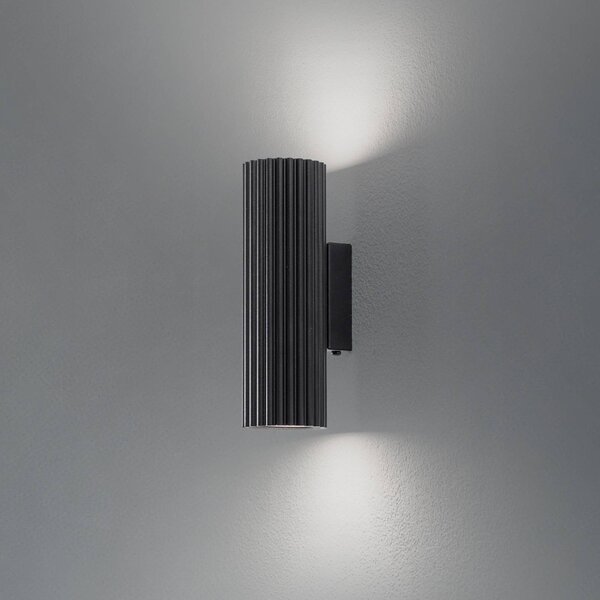 SOLLUX LIGHTING Nástěnné svítidlo Carbon, černé, výška 20 cm, hliník, 2 světla., stmívatelný, Černá, Obývací pokoj / jídelna, Hliník, Moderní