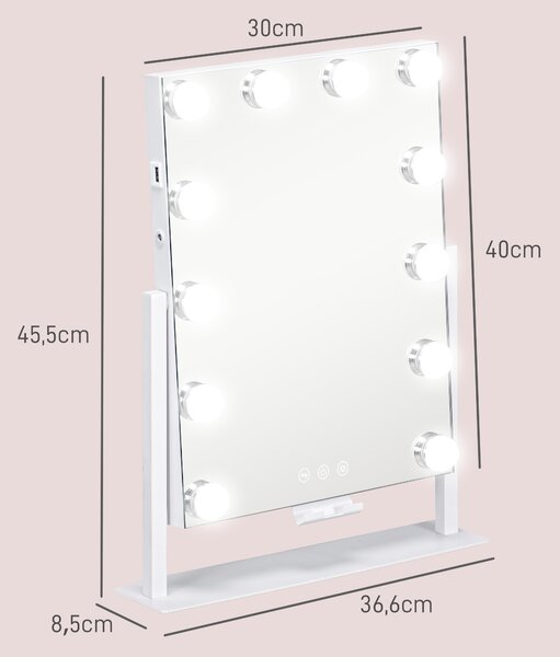 Kosmetické zrcadlo se 3 světelnými LED režimy, malé 505-020V90WT
