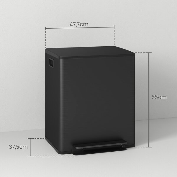 Dvojitý odpadkový koš na tříděný odpad 2x25 l, černý 851-037V02BK