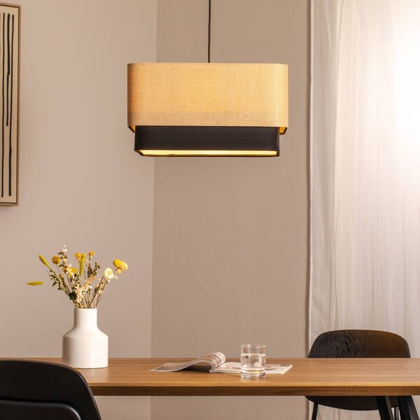 Maco Design Závěsné svítidlo Kwadro Duo, černá/béžová, 50x50cm, juta/satin, stmívatelný, Obývací pokoj / jídelna, Textil / tkanina / hedvábí