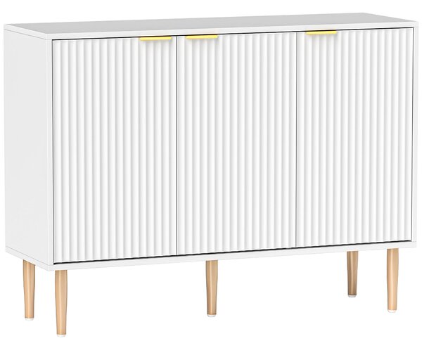 HOMCOM Skříňka se drážkovanými dveřmi, 3-dvéřová, s nastavitelnou policí, TV stolek do ložnice a obývacího pokoje 107x35x80 cm Bílá | Aosom