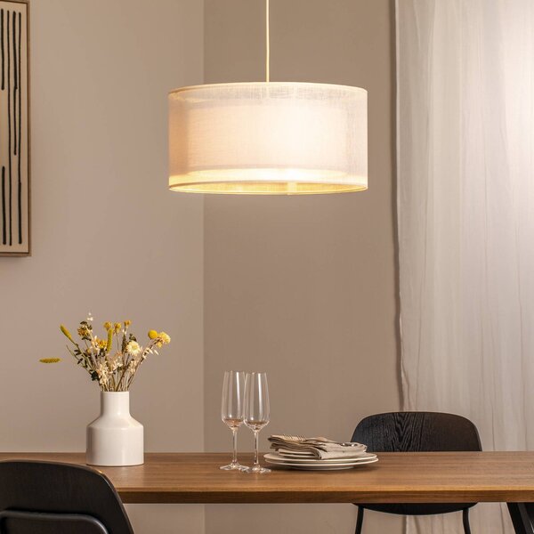 Maco Design Závěsné svítidlo Duo Den Light, krémová barva, Ø 50 cm, len, PVC, stmívatelný, Krémová / jantar, Obývací pokoj / jídelna, Textil / tkanina / hedvábí
