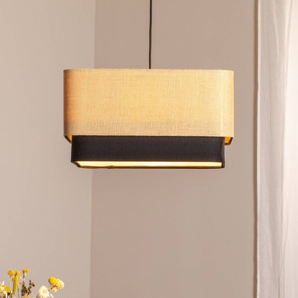 Maco Design Závěsné svítidlo Kwadro Duo, černá/béžová, 50x50cm, juta/satin, stmívatelný, Obývací pokoj / jídelna, Textil / tkanina / hedvábí