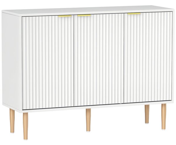 HOMCOM Skříňka se drážkovanými dveřmi, 3-dvéřová, s nastavitelnou policí, TV stolek do ložnice a obývacího pokoje 107x35x80 cm Bílá | Aosom