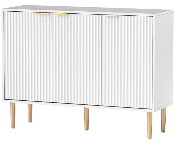 HOMCOM Skříňka se drážkovanými dveřmi, 3-dvéřová, s nastavitelnou policí, TV stolek do ložnice a obývacího pokoje 107x35x80 cm Bílá | Aosom