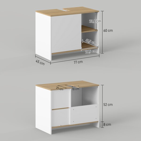 Moderní koupelnová skříňka pod umyvadlo kleankin s přihrádkami a dveřmi 77x45x60 cm Bílá a Přírodní | Aosom