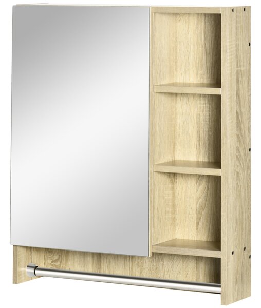 Kleankin koupelnová skříňka s zrcadlem - závěsná skříňka s 1 dveřmi, nastavitelnou policí, držákem na ručníky 60x15x70 cm Dub | Aosom