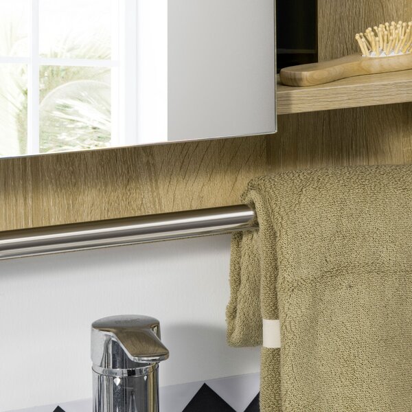 Kleankin koupelnová skříňka s zrcadlem - závěsná skříňka s 1 dveřmi, nastavitelnou policí, držákem na ručníky 60x15x70 cm Dub | Aosom