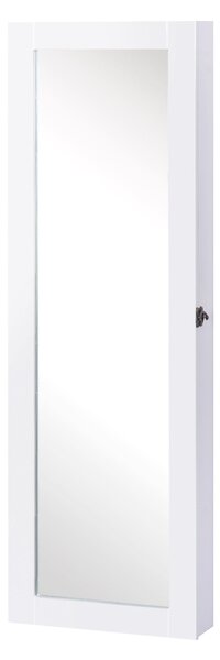 HOMCOM Nástěnný Organizador Šperkovnice s Zrcadlem a Háčky na Náušnice do Ložnice nebo Obývacího Pokoj 37x9,5x112 cm Bílá | Aosom