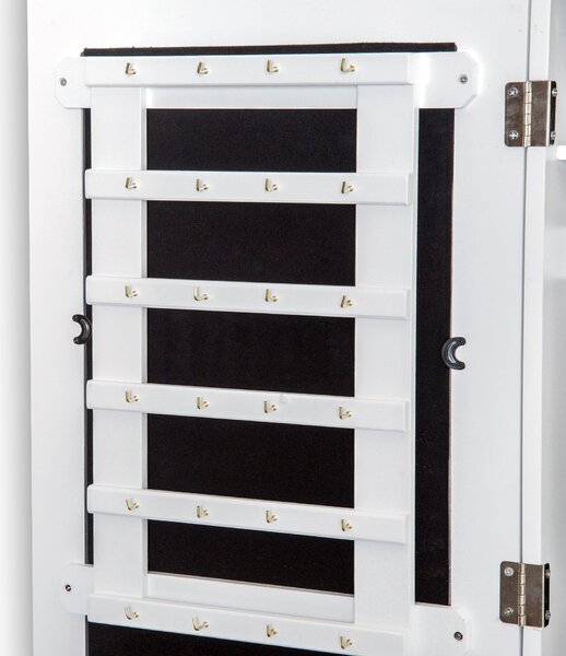 HOMCOM Nástěnný Organizador Šperkovnice s Zrcadlem a Háčky na Náušnice do Ložnice nebo Obývacího Pokoj 37x9,5x112 cm Bílá | Aosom