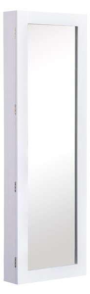 HOMCOM Nástěnný Organizador Šperkovnice s Zrcadlem a Háčky na Náušnice do Ložnice nebo Obývacího Pokoj 37x9,5x112 cm Bílá | Aosom